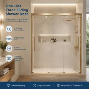 Framed Three-Panel Sliding Shower Door Tempered Glass Space-Saving Design for Bathroom and Hotel Use