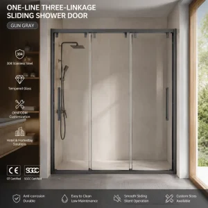 Framed Triple Sliding Glass Shower Door System Hotel Bathroom Renovation