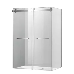 Frameless L-Shaped Hanging Wheel Sliding Door Shower Enclosure for Hotel or Villa Bathroom Wet/Dry Separation