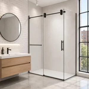 Frameless L-Shaped Shower Enclosure with Sliding Door, 8mm Clear Tempered Glass, for Hotel or Apartment Bathrooms