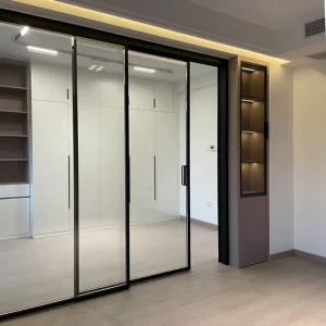 Frameless Modern Elegant Customizable Charming Waterproof Good Vision Narrow Frame Aluminum Sliding Door for Kitchen and Office