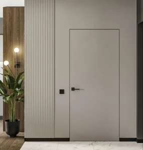 Frameless Secret Door with Wood Veneer, Concealed Flush Design