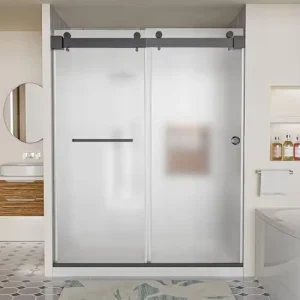Frameless Shower Door 56-60″ W X 78″ H 10mm Thick Tempered Frosted Glass Explosion-Proof Film Nano Coating Double Doors Shower