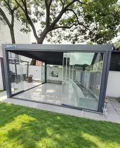 Frameless Sliding Glass Sunroom Door with Smart Sensor Auto-Open Aluminum Patio Partition and Full-View Design