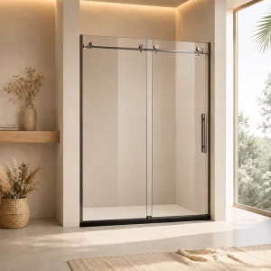 Frameless Sliding Shower Door with Fixed Panel Round Rail Chrome Hardware 8 10mm Tempered Glass Luxury Design