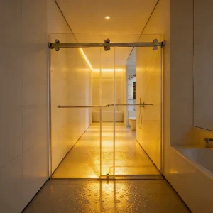 Frameless Square Double Sliding Glass Shower Door for Bathroom and Hotel Use BJW505