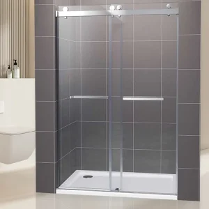 Frameless Square Stainless Steel Sliding Shower Room Door with No Lower Rail for Sunken Bathroom Partition and Hotel Use