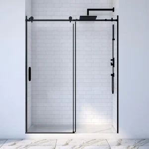 Frameless Stainless Steel Bathroom Shower Enclosure with Straight Clear Tempered Glass Sliding Door