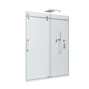 Frameless Tempered Glass Sliding Shower Door Enclosure, Rectangular, Space-Saving