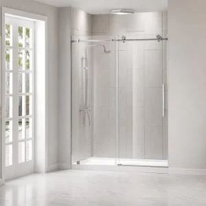 Frameless Tempered Glass Sliding Shower Enclosure Door with Polished Chrome Finish