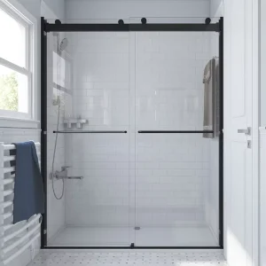 Frameless Tempered Glass Stainless Steel Handle Sliding Shower Door for Hotels