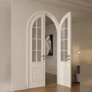 French Arch Retro Cream Style Rainbow Glass Door with MDF Veneer and Baked Paint