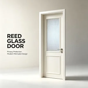 French Cream Matte Aluminum Interior Door Privacy Reeded Glass Bathroom Swing Door Custom Size Waterproof Washroom Door