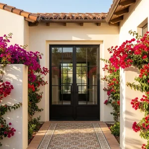 French Double Swing Entry Door with Double Tempered Glass, Customized Size, Handcrafted Wrought Iron Steel