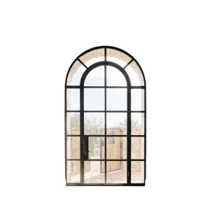 French Exterior Entry Arched Door Modern Glass Arch Black Aluminium Door