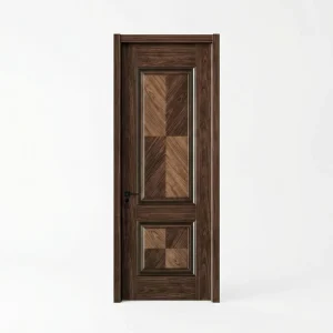 French Interior Glass Door with Herringbone Veneer Inlay, MDF, Fiberglass, Nylon, and Fire Prevention