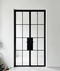 French Manual Aluminum Glass Double Door, Tempered, Waterproof, Anti-Theft, Space-Saving, Trackless Hinged Patio Door, Custom Size