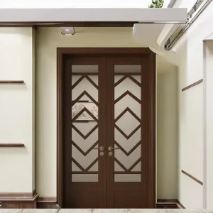French Oak Veneer Double Solid Wood Interior Door With Baked Paint Finish and Fiberglass Screen Netting