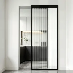 French Retro Arched Grid Slim-Frame Trackless Sliding Door with Frosted Glass for Interior Room Divider