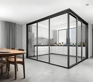 French Retro Kitchen Balcony Glass Sliding Door Very Narrow Hanging Rail Moving Door Postmodern Custom Apartment Hotel
