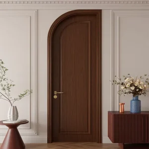 French Retro Solid Wood Brown Single Door for Dressing Room, Living Room, Office, and Bedroom