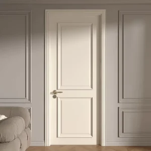 French Retro White Solid Wood Interior Single Door for Living Room, Office, or Bedroom, Waterproof