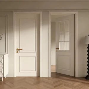 French Solid Wood Interior Door Carved Borders Brass Handles Waterproof For Bathroom and Living Room