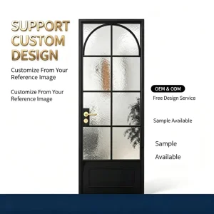 French Style Aluminum Frame Tempered Glass Door Narrow Frame Swing Door for Interior Bathroom Kitchen Hospital