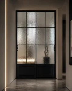 French-Style Aluminum Sliding Glass Door with Black Grid Panel for Kitchen and Interior Room Partition