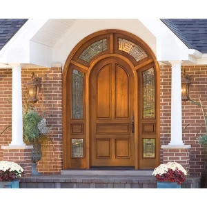 French-Style Arched Glass Front Door Solid Wood Painted Entrance Door with Sound Insulation for Villa and Apartment
