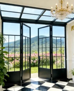 French-Style Double Aluminum-Frame Door with Broken-Bridge Design for Living Room
