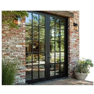 French-Style Exterior Entry Double Tempered-Glass Waterproof Retro Black Aluminum Swing Door