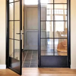 French-Style Grid Lattice Double-Glazed Tempered Glass Door with Waterproof, Sound and Heat Insulation for Villa, Apartment, Patio, or Balcony