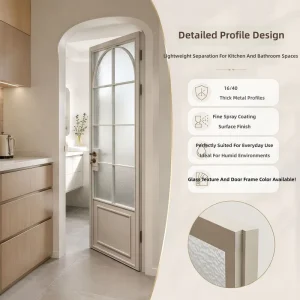French-Style Kitchen and Bathroom Flush-Panel Sound-Insulation Door with Titanium-Magnesium Aluminum Alloy and Solid Wood Baked Finish