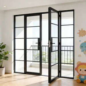 French Elegant Grille Design Tempered Glass Safety Aluminum Folding Door for Villa Warehouse Residential Garden Interior