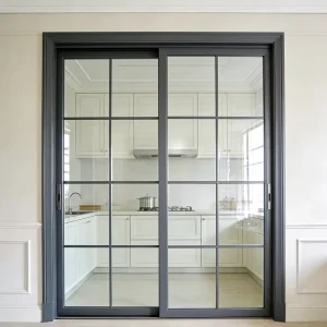 French Style Quiet Smooth Track Anti Pinch Safety Aluminum Frame Glass Interior Sliding Door for Kitchen Study Room