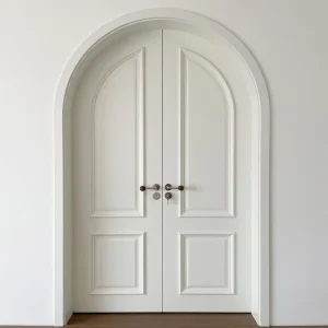 French-Style Solid Wood Composite Interior Door with Curved Shape, Double-Panel Design for Living Rooms and Bedrooms