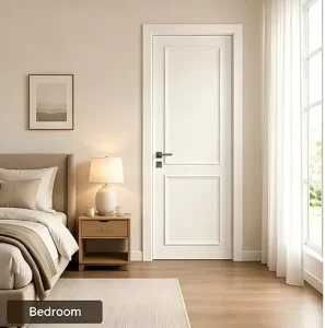 French Style White Painted Solid Wood Recessed-Line Engraved Soundproof Bedroom Interior Door
