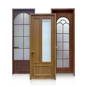 French Style Wooden Swing Door with Glass Insert for Hotel, Garden, Veranda, Kitchen, or Exterior Entry