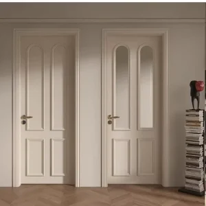French Wood Interior Door with Painted Finish Sound Insulation Push-Pull Opening for Apartment Bedroom Villa
