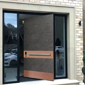 Precision-Carved Aluminum Intelligent Entrance Pivot Door, Modern Safety Door with Sound Insulation and Waterproofing