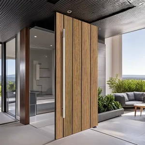 Front Entry Security Red Oak Solid Wood Pivot Door, Customized Modern Villa