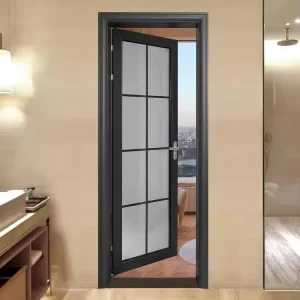 Frosted Glass Aluminum Bathroom Swing Door Privacy Waterproof Glass Door for Chain Apartment Hotel Washroom