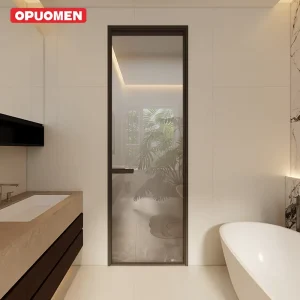 Frosted Glass Aluminum Casement Swing Door Waterproof Manual Opening for Bedrooms, Apartments, and Villas
