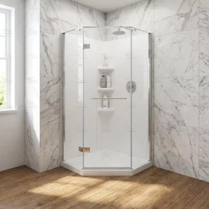 Frosted Glass Frameless Corner Shower Cabin with ABS Base, Matte Black Magnetic Strip Hinge, Home Gym Apartment Use