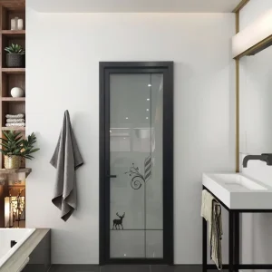 Frosted Glass Interior Door Water Resistant Bathroom Door Aluminium Single Swing Door