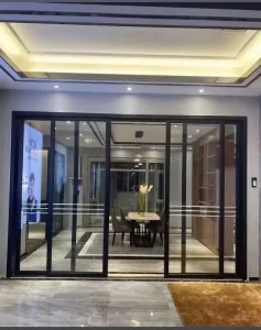 Frosted Pattern Glass Slim Sliding Door Aluminum Narrow Frame Bathroom Sliding Door