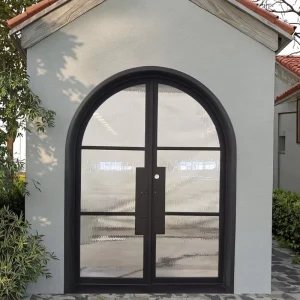 Full Arch-Top Double Steel Door French Style Narrow Frame Insulated Clear Glass