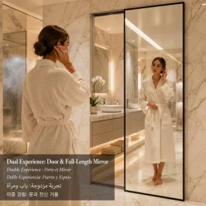 Full-Length Mirror Sliding Ghost Door with Slim Frame, Wall-Mounted Space-Saving Design