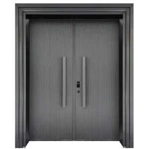 Full Vertical Fluted Double Cast Aluminum Security Door Villa Smart Entrance Door Custom Size